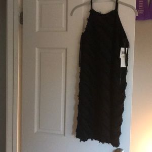 Textured loose black dress with spaghetti straps